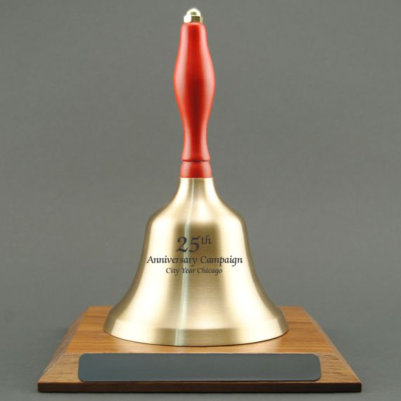 Teacher Appreciation Week Gift Hand Bell with Red Handle and Base - Engraved Bell