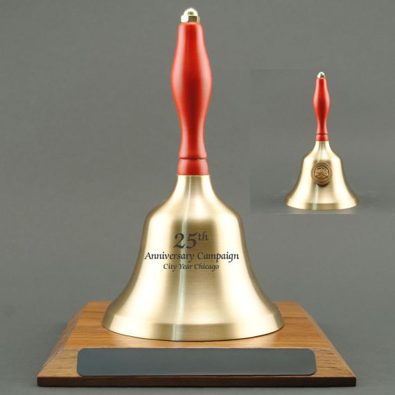 Teacher Appreciation Hand Bell with Red Handle, Base & Medallion - Bell Personalization