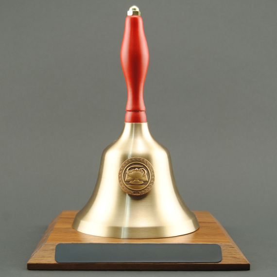 Teacher Appreciation Hand Bell with Red Handle, Base & Medallion - No Personalization