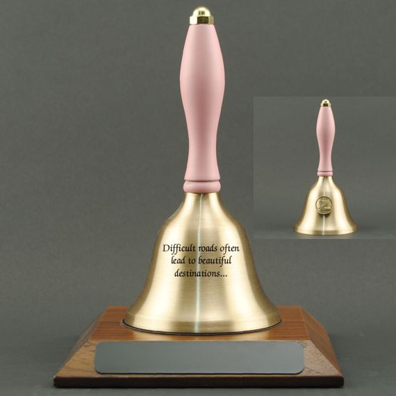 Teacher Recognition Hand Bell with Pink Handle, Base & Medallion - Bell Personalization