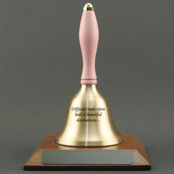 Teacher Appreciation Hand Bell with Pink Handle and Base - Engraved Bell