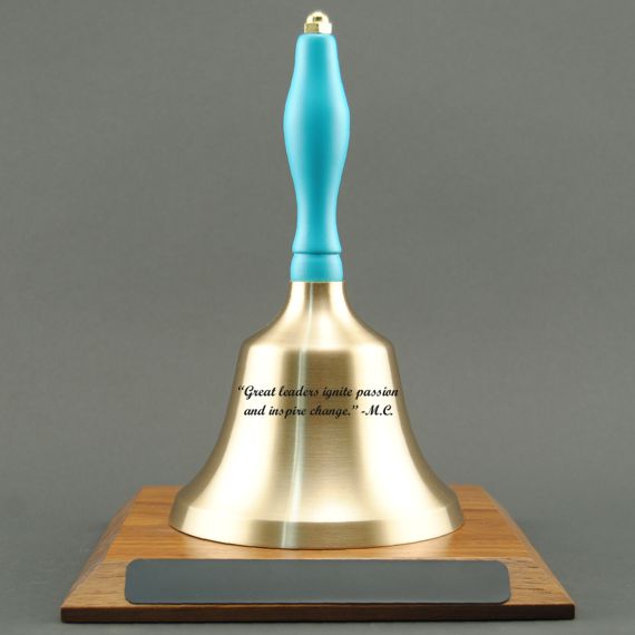 Corporate Gift Hand Bell with Light Blue Handle and Base - Engraved Bell