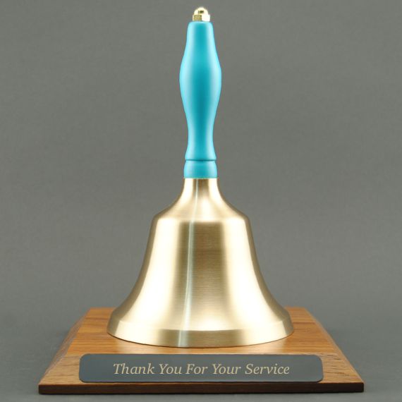 Corporate Appreciation Hand Bell with Light Blue Handle and Base - Engraved Plate