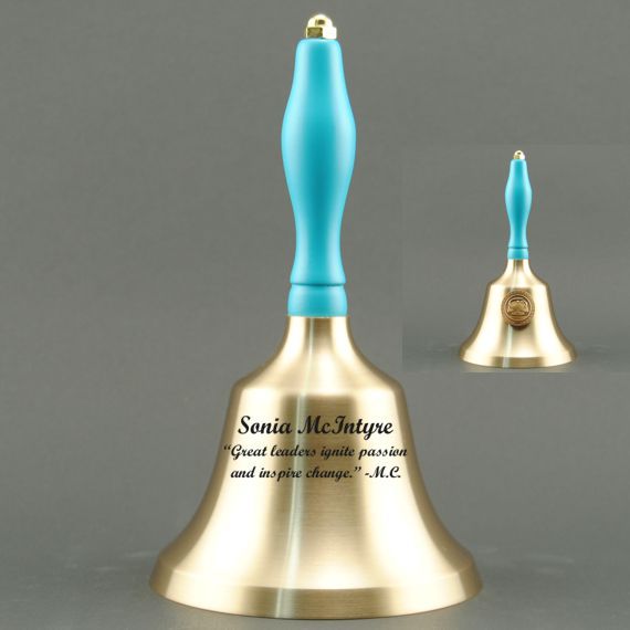 Corporate Recognition Hand Bell with Light Blue Handle & Medallion - Bell Personalization