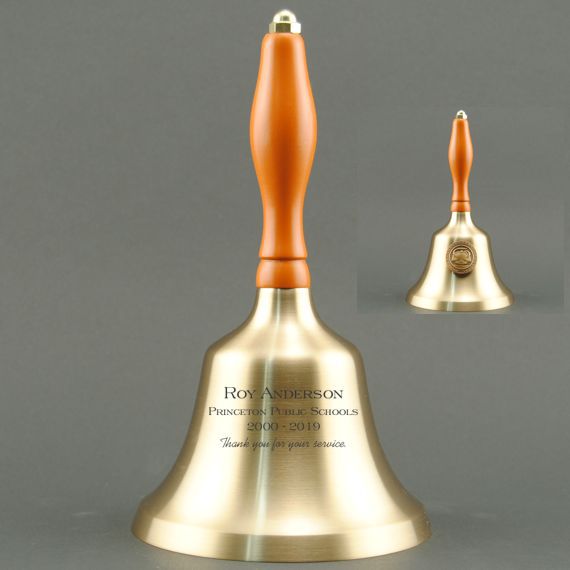 Teacher Recognition Hand Bell with Orange Handle & Medallion - Bell Personalization