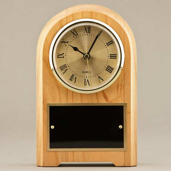 Cherry Arch Top Desk Clock Blank Plate Apple Awards