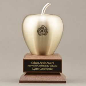 Etched Smooth Gold Apple Trophy with Plate Engraving