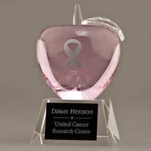 Etched Pink Crystal Apple Trophy for Breast Cancer Awareness
