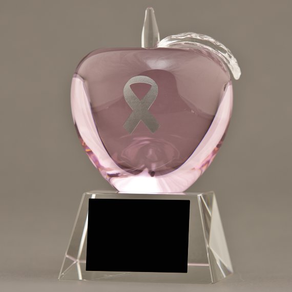 Etched Pink Crystal Apple Trophy for Breast Cancer Gift