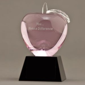 Etched Pink Crystal Apple on Base - Healthcare Breast Cancer