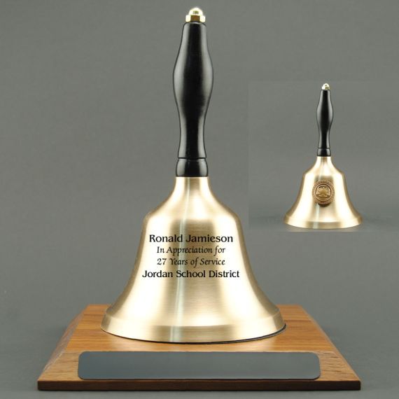 Employee Recognition Hand Bell with Black Handle, Base & Medallion - Bell Personalization