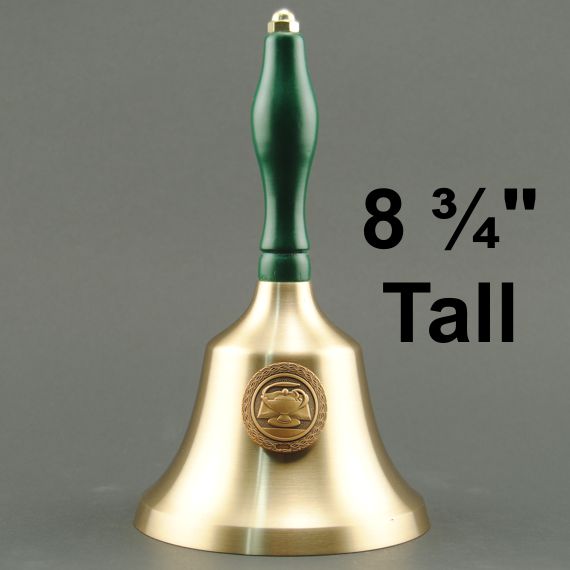 Employee Recognition Hand Bell with Green Handle & Medallion - No Personalization