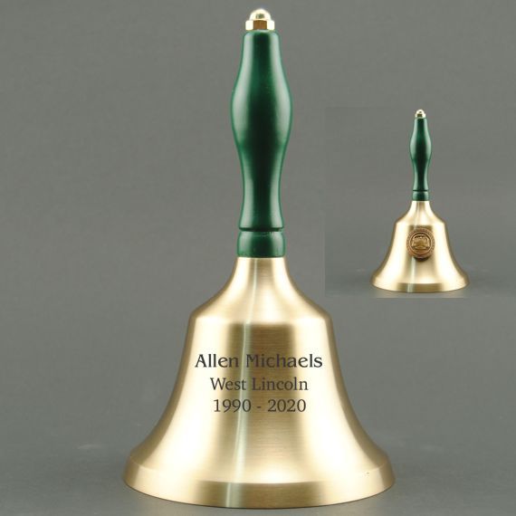Education Recognition Hand Bell with Green Handle & Medallion - Bell Personalization
