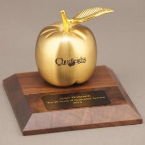 Gold Apple on Walnut Base Desk Award - Personalized Golden Apple