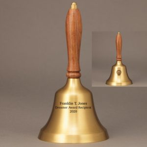 Teacher Retirement Hand Bell with Walnut Handle & Medallion - Bell Personalization