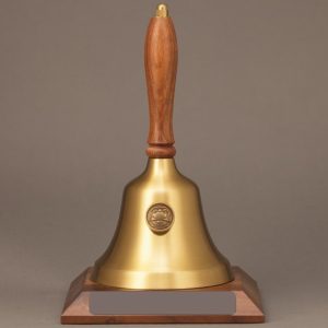 Teacher Retirement Hand Bell with Walnut Handle, Base & Medallion - No Personalization