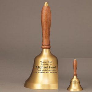Golden Teacher Retirement Hand Bell with Walnut Handle - 2 Sided Personalization