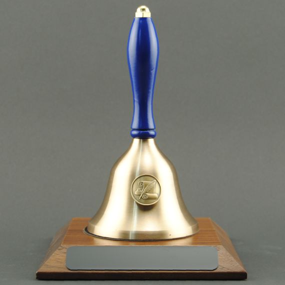 Teacher Recognition Hand Bell with Blue Handle, Base & Medallion - No Personalization