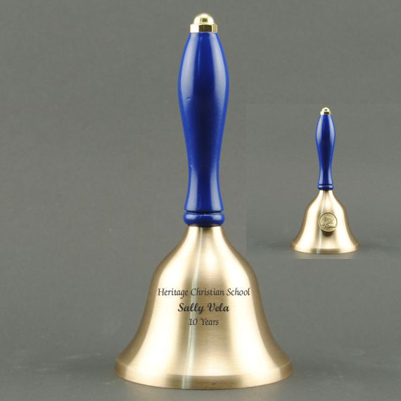 Teacher Recognition Hand Bell with Blue Handle & Medallion - Bell Personalization