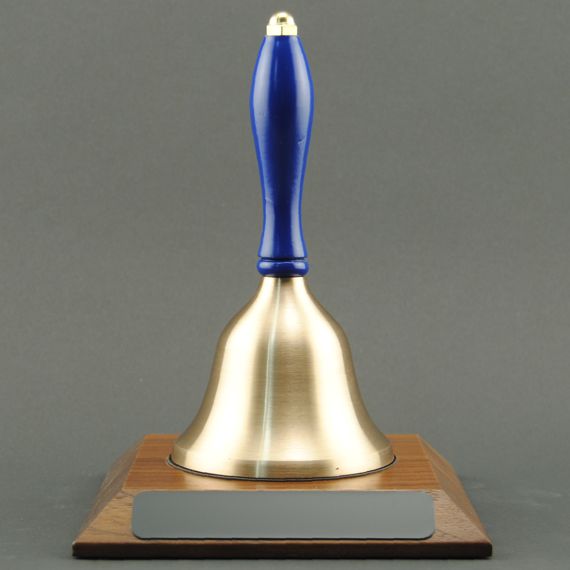 Golden Teacher Appreciation Week Hand Bell with Blue Handle and Base - Non-Engraved