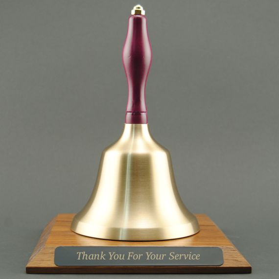 Teacher Retirement Hand Bell with Purple Handle and Base - Engraved Plate