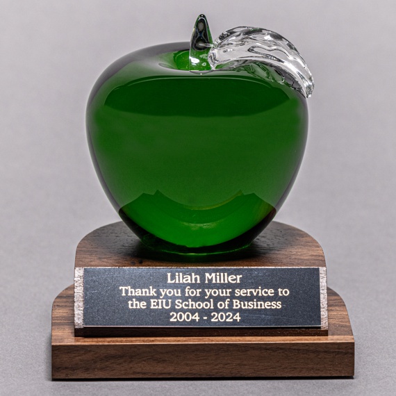 Green Crystal Apple on Base as a Teacher Desk Award