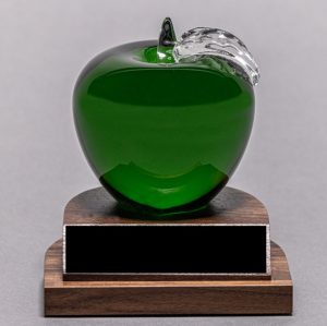Green Crystal Apple on Base as a Teacher Desk Award