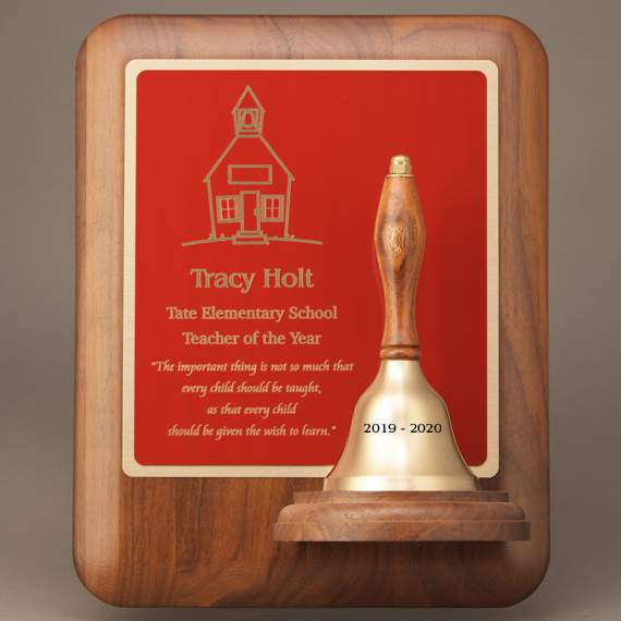 Teacher Service Award Handbell Plaque with Engraving on Plate & Bell
