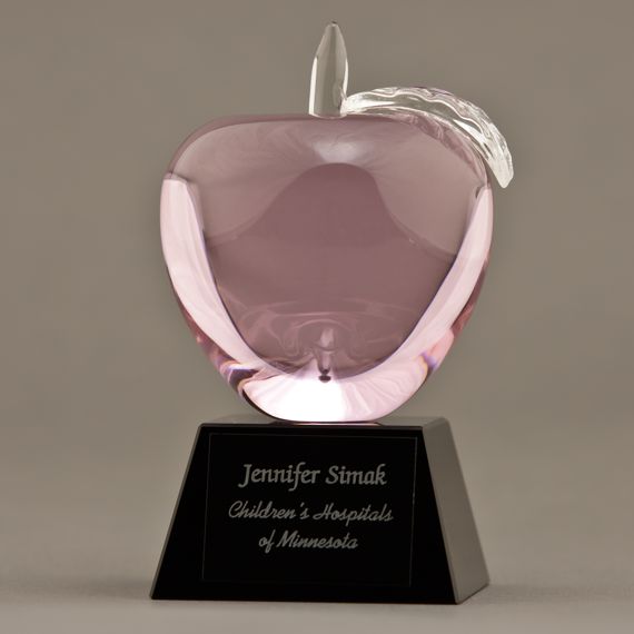 Pink Glass Apple Trophy with Engraving - Healthcare Awareness