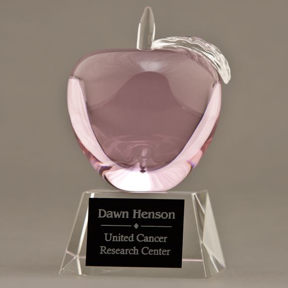 Pink Crystal Apple Trophy with Engraving for Nurses Week Gift
