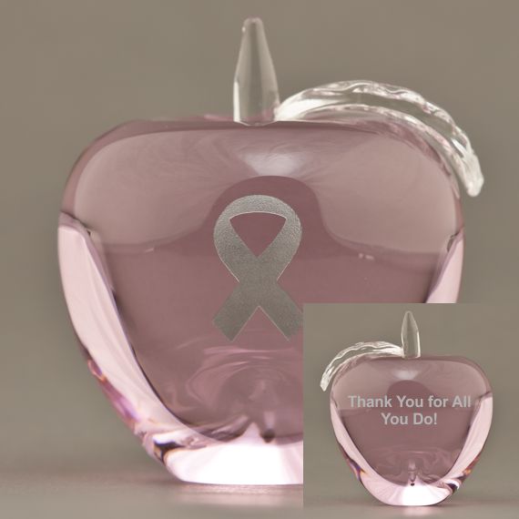Engraved Pink Glass Apple Paperweight for Nurses Appreciation Gift
