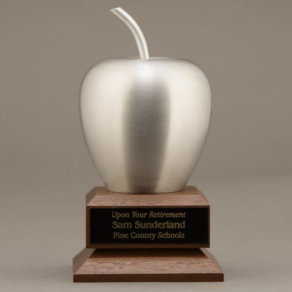 Silver Aluminum Apple on Walnut Base