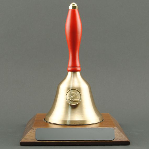 Teacher Recognition Hand Bell with Red Handle, Base & Medallion - No Personalization