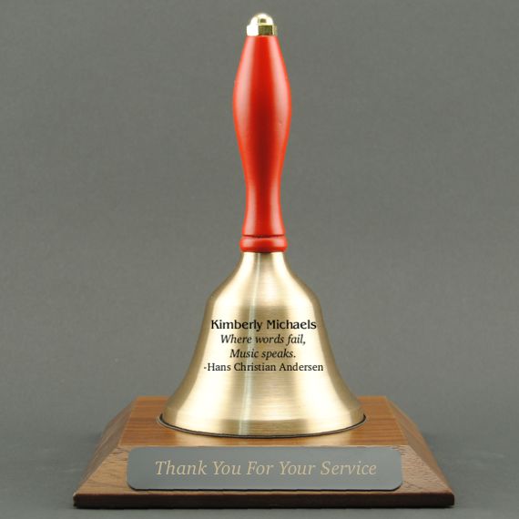 Service Award Appreciation Hand Bell with Red Handle and Base - All Engraving Included