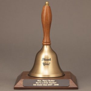Service Award Appreciation Hand Bell with Walnut Handle and Base - All Engraving Included