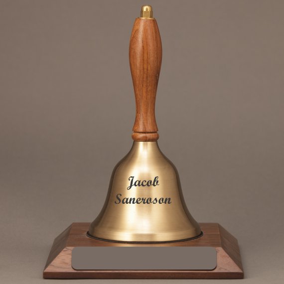 Staff Appreciation Hand Bell with Walnut Handle and Base - Engraved Bell