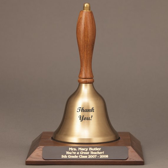 Service Award Appreciation Hand Bell with Walnut Handle and Base - All Engraving Included