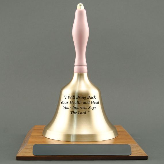 Teacher Retirement Gift Hand Bell with Pink Handle and Base - Engraved Bell