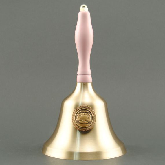 Teacher Recognition Hand Bell with Pink Handle & Medallion - No Personalization