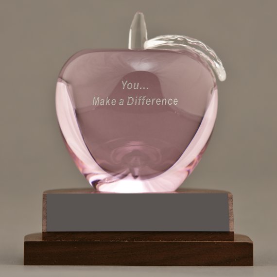 Pink Crystal Apple Desk Award for a Doctor Gift Idea - Cancer Tribute