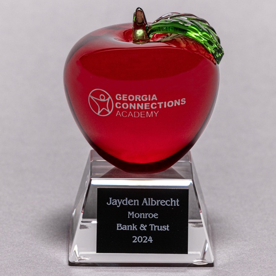 Red Optical Crystal Apple on Clear Optical Crystal Base - Apple & Plate Personalized