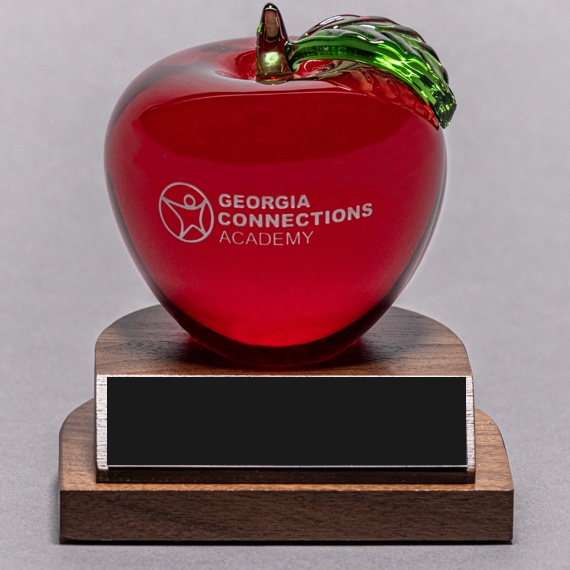 Etched Red Crystal Apple Desk Award Non-Engraved for a Retirement Gift