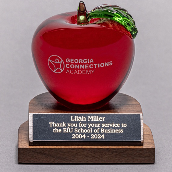 Etched Red Crystal Apple Desk Award Engraved for a Retirement Gift