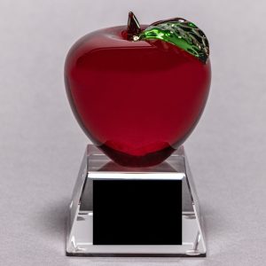 Red Glass Apple Trophy without Engraving - Teacher Appreciation Gifts