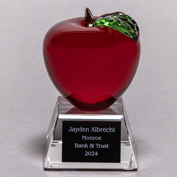 Red Crystal Apple on Clear Optical Crystal Base - Plate Personalized