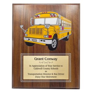 UV Printed School Bus Driver Recognition Plaque - Personalization Included