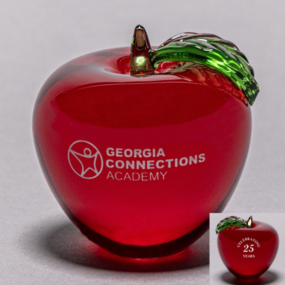 Red Glass Apple Paperweight for Teacher Appreciation Gift