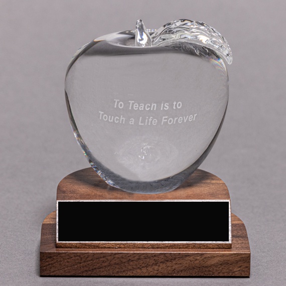 Teacher Crystal Apple Award with To Teach is to Touch a Life Forever Saying