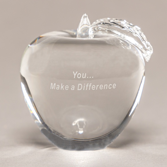 Engraved Glass Apple Paperweight with You... Make a Difference Saying for Thank You Gift Idea