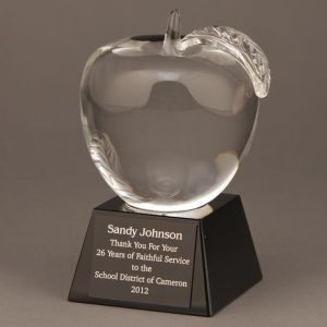 Large Crystal Apple on Black Crystal Base with Engraving for Teacher Retirement Idea